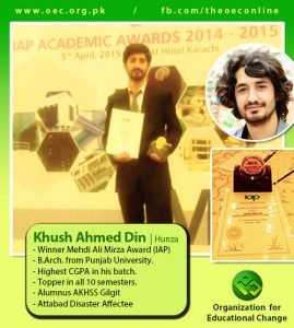Khush Ahmedin - An Architecture Student from Gilgit-Baltistan Receives the Mehdi Ali Mirza Award from IAP